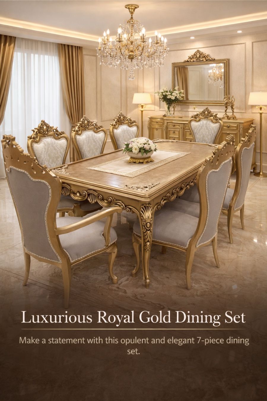 Luxury Royal Gold 6-Seater Dining Set